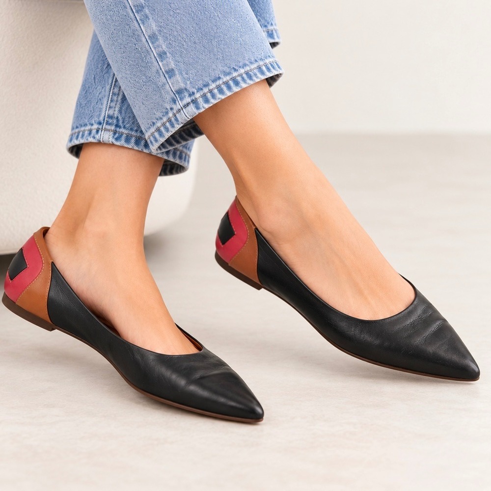 John Fluevog Pointed Toe Leather Colorblock Flats Shoes Size 9